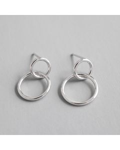 Ladies S925 Sterling Silver Geometric Round Ring Studs