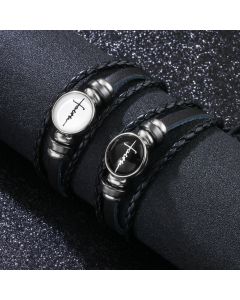 English Letter Glass Buckle Woven Leather Bracelet