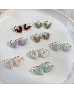 Female With Hearts Enamel Dripping White Earrings