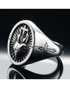 Nordic Punk Retro Style Cross Heart Titanium Steel Ring