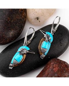 Nature Style Turquoise Silver Bird Earrings For Women