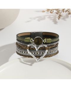 Leather Cord Bracelet Bohemian Multi-layer Rough Stone Love Jewelry For Girls