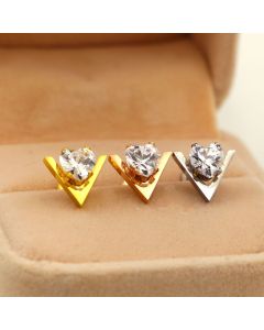 V Letter Zirconium Diamond Studs Titanium Steel Earrings For Ladies