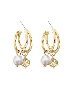 Korean Pearl Zircon Exaggerated Fashion Hoop Earrings