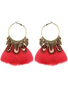 Creative Large Circle Feather  Leaf Pendant Earrings