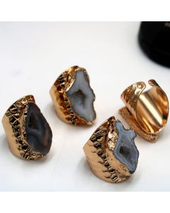 Agate Geode Ring Colored Rough Stone Gold Plated Ring