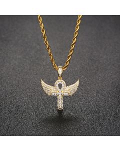 Zircon - Encrusted Angel Wing Cross Pendant