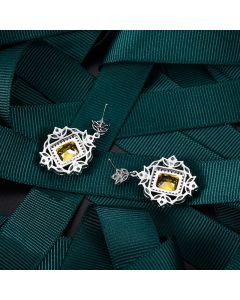 Brilliant Citrine Gem Full Diamond Earrings