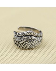 S925 Sterling Silver Ring Creative Angel Wings Feather Ring Wide Male And Female Ring
