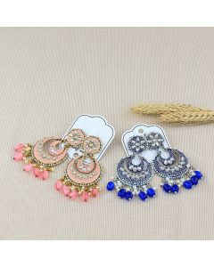 New Indian Style Double Crescent Earrings Rhinestone Tassel Long Earrings Retro Ladies Earrings