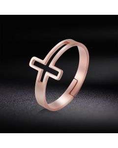 Flat Rose Gold Religious Cross Ring