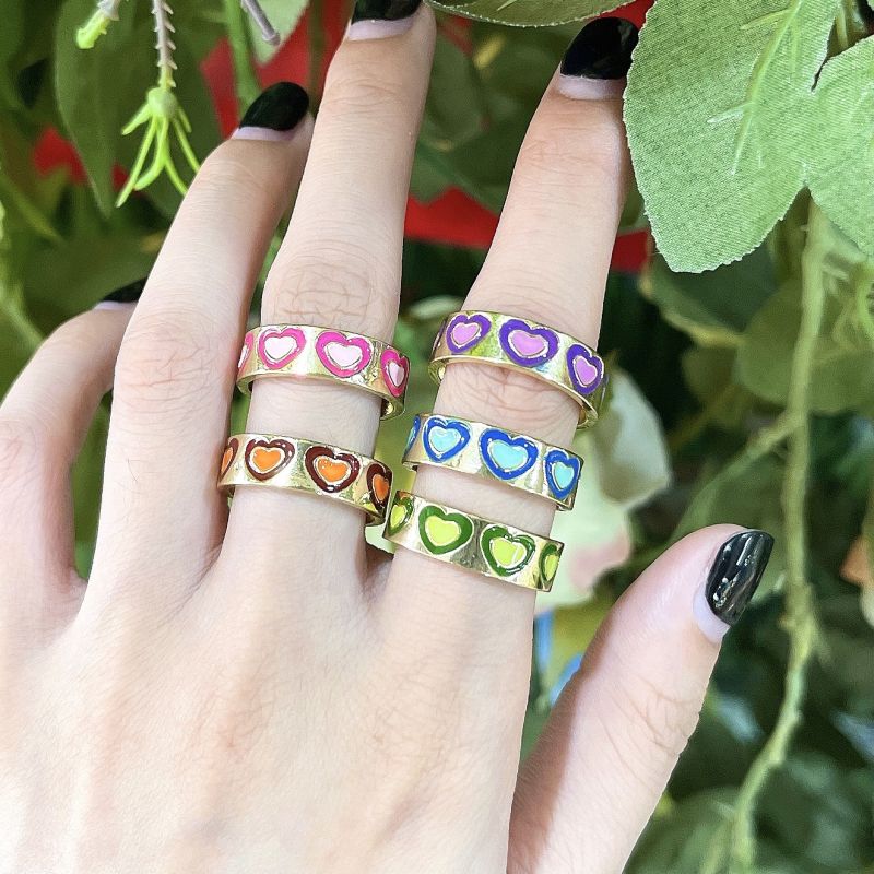 Sweet Love Contrast Oil Dropping Plain Ring