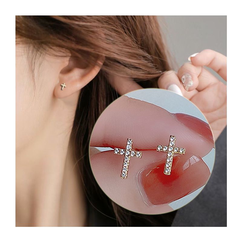 2024 New Fashion Stainless Steel Cross Earrings Product Temperament All Match Birthday Anniversary Earrings Small Gift