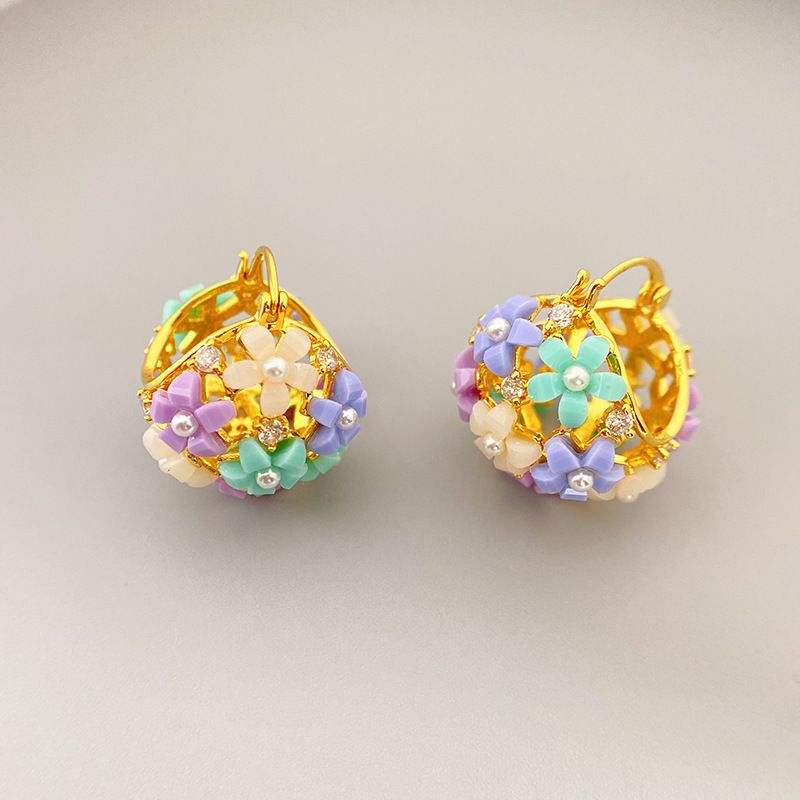 Small Flower Style Personalized Spherical Earrings For Women