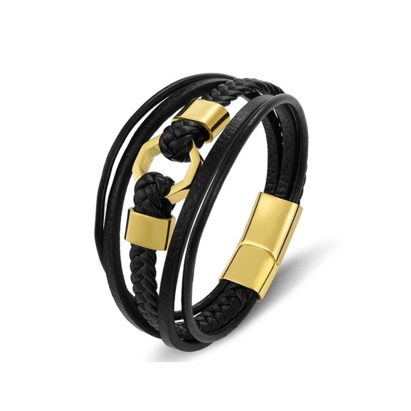 Snap-in Stainless Steel Magnet Buckle Multilayer Leather Cord